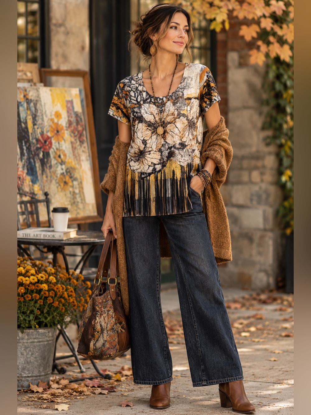 Floral & Abstract Print Tunic Top Artsy Statement Piece Bohemian Lightweight Sm
